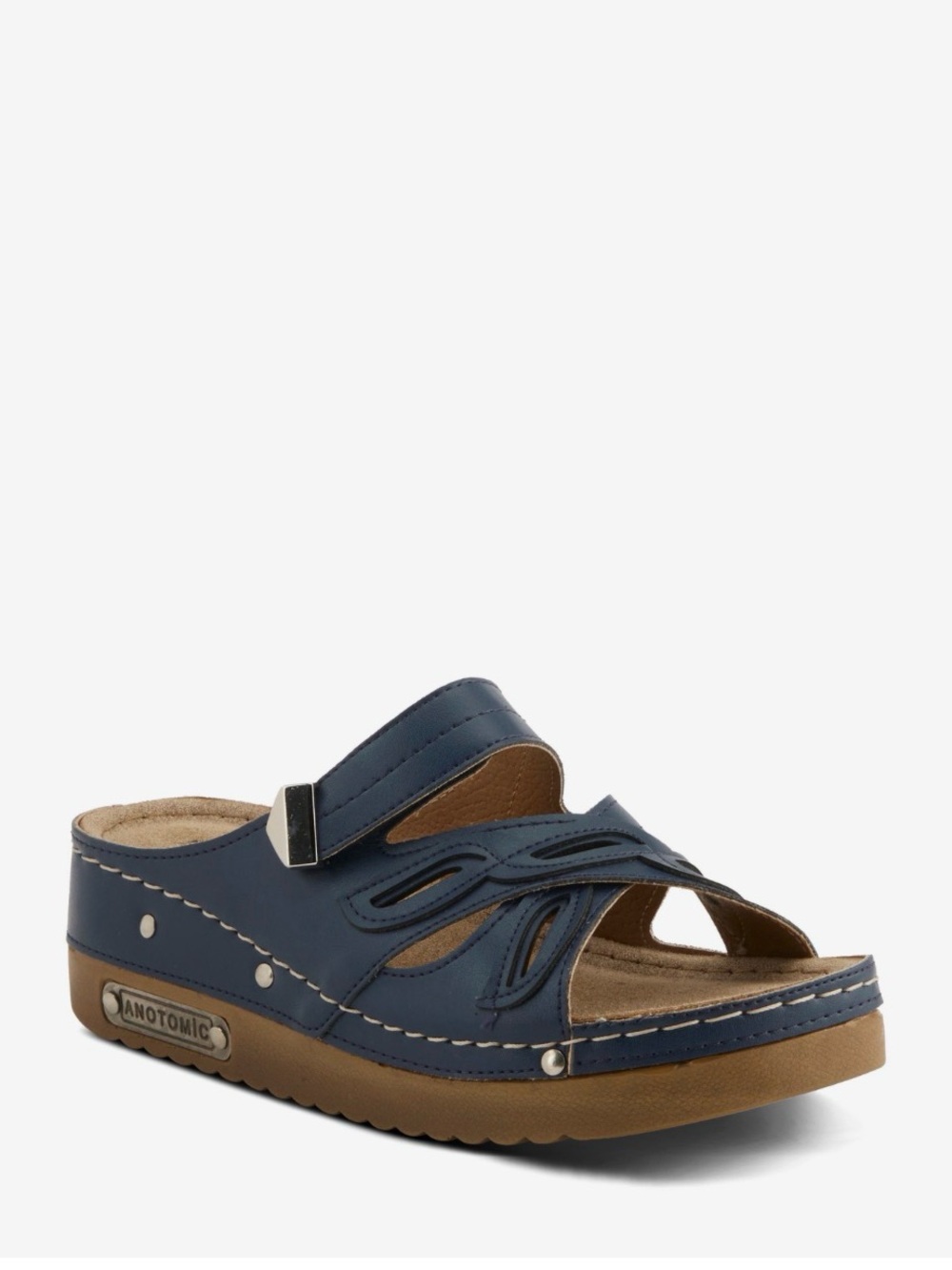 Anatomic Navy Leather Slide Mule